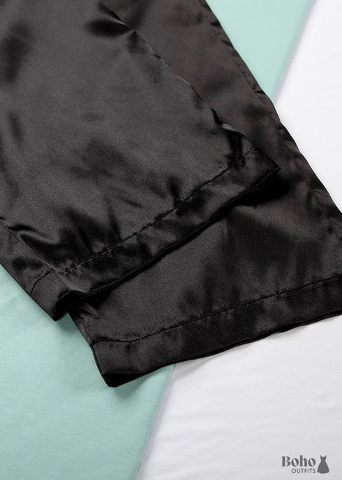 Boho Sleepwear, Pajamas Set, PJ Satin Black Lace, Blanche(12 Colors)